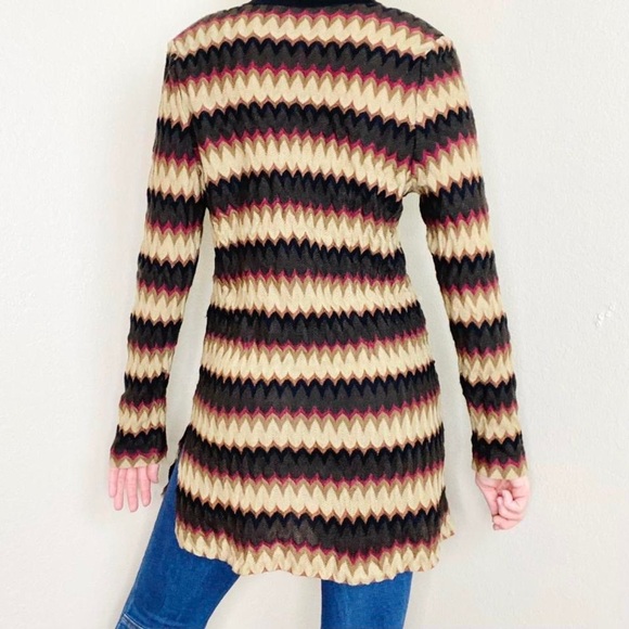 Vintage Y2K Exclusively Misook Brown Neutral Chevron Long Cardigan - Picture 5 of 7